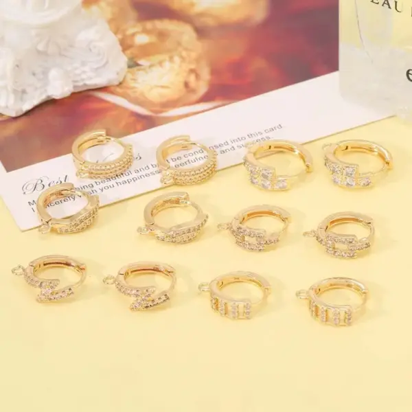 Wholesale Geometric Earrings For Women With Copper Posts, 14K Real Gold Plated Bezel Setting And Zircon Inlay