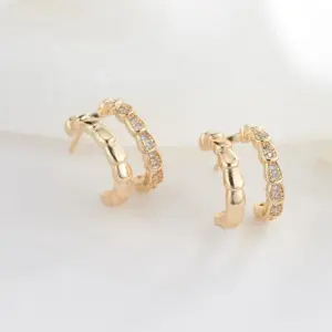 Wholesale Three-dimensional Geometric Earrings In Copper With 14K Real Gold Plating And Zircon Inlay, Featuring 925 Sterling Silver Studs