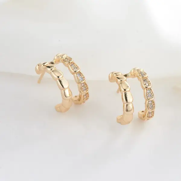 Wholesale Three-dimensional Geometric Earrings In Copper With 14K Real Gold Plating And Zircon Inlay, Featuring 925 Sterling Silver Studs
