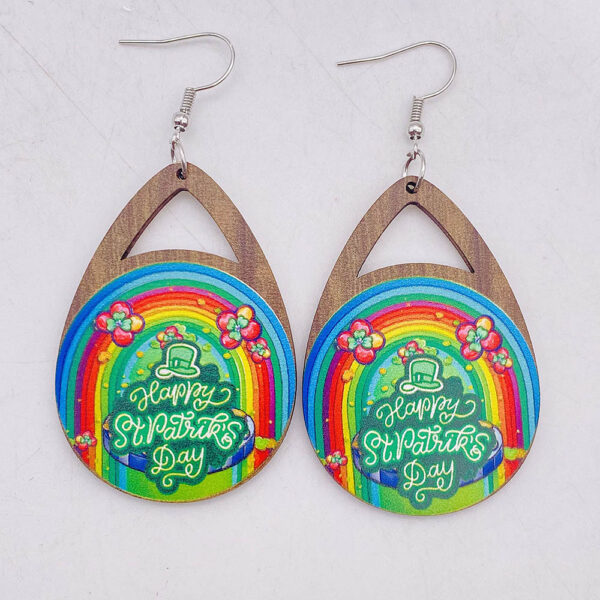 oly-0a1793fd2601a0bbcbb798ec8d607876 Wholesale St. Parcret festival earrings Green lucky grass rainbow beard Irish wooden earrings Cross