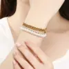 Wholesale 18K Gold Plated Fashion 304 Stainless Steel Layered Zircon Chain Shell Bead Bracelet For Women Unisex Style OT Clasp Jewelry