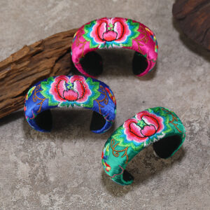 Wholesale Original ethnic style embroidered fabric peony flower bracelet women's retro artistic wide version all-match bracelet personalized bracelet