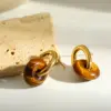 Wholesale Circle Stud Earrings For Women In 18K Gold Plated 304 Stainless Steel With Natural Stone Inlay