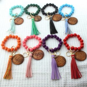 Wholesale Amazon Hot Solid Wood Bead Keychain Bracelet Tassel Women's Wallet Keychain Cross-Border Portable Wooden