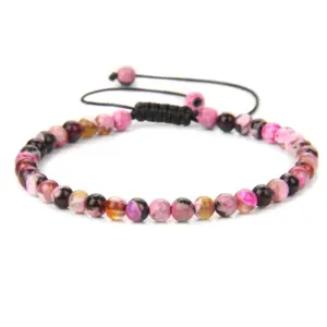 4mm Rose Red Fire Agate Braided Bracelet / Stretch