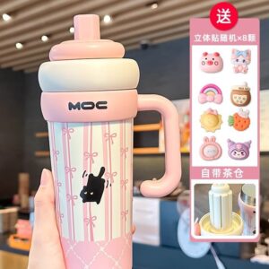 （☆316 stainless steel ceramic covered liner●Tea and water separation) pink 750ml + [8 doll stickers + stickers + cup brush] / 750ml