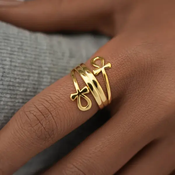 Wholesale PVD Coated Real Gold Plated 18K Gold Cross 304 Stainless Steel Retro Simple Style Waterproof Non Tarnish Open Rings