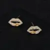 Wholesale Lips Stud Earrings For Women Copper With Zircon Inlay Bezel Setting Electroplated Gold 925 Sterling Silver Posts