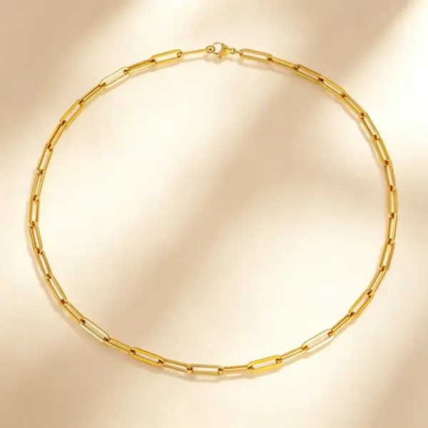 Wholesale Unisex Paper Clip Necklace With Hypoallergenic 316 Stainless Steel And 14K Real Gold PVD Coated Cuban Link Chain