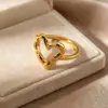 Wholesale Unisex Heart Shape Ring In 316 Stainless Steel With 18K Real Gold Plated PVD Coated Hypoallergenic Finish