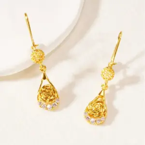 Wholesale Electroplated Brass Drop Earrings For Women Featuring 14K Real Gold Plated Material With 0.03µm Thickness