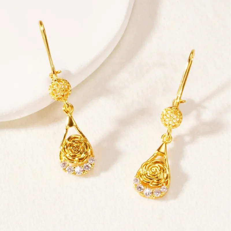 Wholesale Electroplated Brass Drop Earrings For Women Featuring 14K Real Gold Plated Material With 0.03µm Thickness