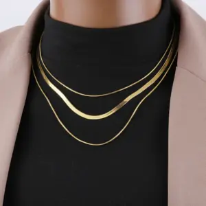 Wholesale Titanium Steel Hip-Hop Solid Color Plating Layered Necklaces
