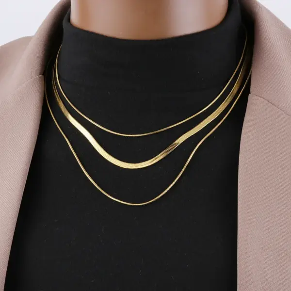 Wholesale Titanium Steel Hip-Hop Solid Color Plating Layered Necklaces