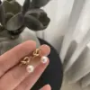 Wholesale 1 Pair Basic Simple Style Knot 304 Stainless Steel Titanium Steel Artificial Pearls 18K Gold Plated Vacuum Plating PVD Coated Drop Earrings