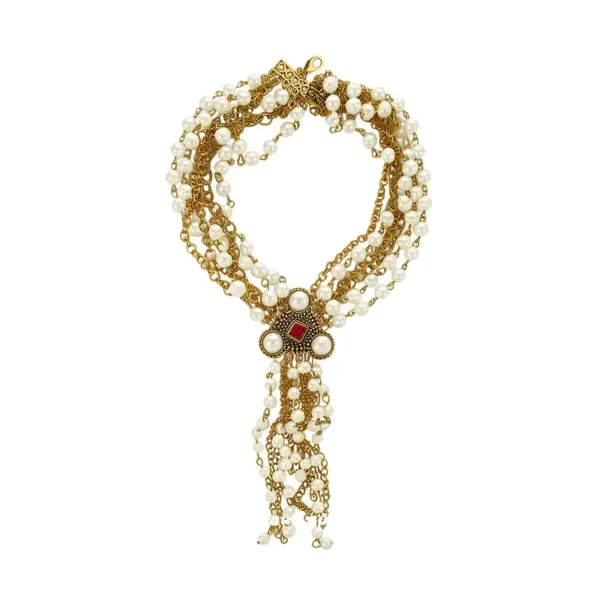 Wholesale Layered Tassel Pearl Necklace For Women With Imitation Pearl And Rhinestone Inlay, Alloy Pendant