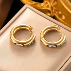 Wholesale PVD Coated Real Gold Plated 18K Gold Devil'S Eye 304 Stainless Steel Modern Style Waterproof Non Tarnish Hoop Earrings
