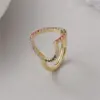 Wholesale Unisex Moon Open Ring In Copper With 14K Real Gold Electroplated Finish And Zircon Inlay