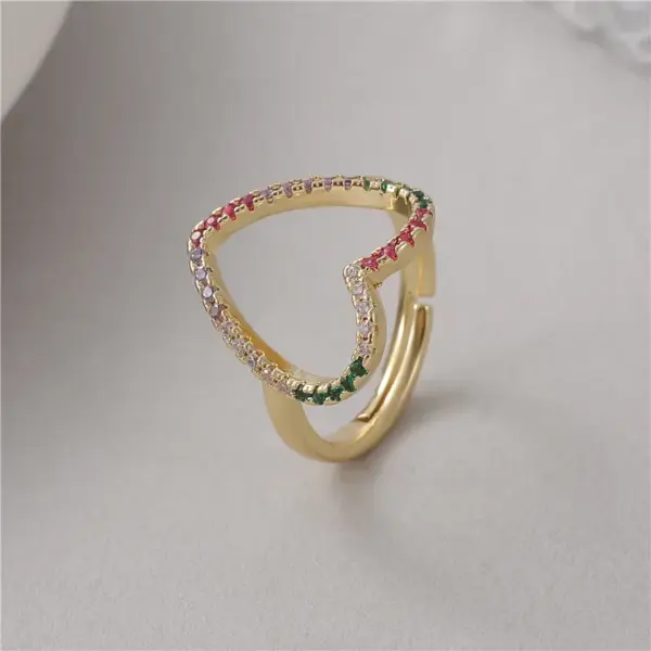 Wholesale Unisex Moon Open Ring In Copper With 14K Real Gold Electroplated Finish And Zircon Inlay