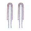 Wholesale American Flag Independence Day Patriot Red White Blue Water Diamond Pendant Earrings Women Bohemian Long Tassel Earrings