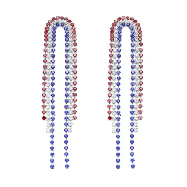 Wholesale American Flag Independence Day Patriot Red White Blue Water Diamond Pendant Earrings Women Bohemian Long Tassel Earrings