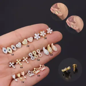 Wholesale 316L Stainless Steel Copper Ear Cartilage Rings & Studs Geometric Waterproof Non Tarnish Surgical Steel Women'S