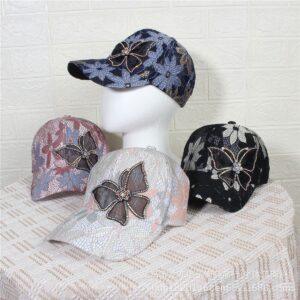 Wholesale New high-end thin style versatile elegant peaked cap casual women's Korean-style rhinestone butterfly Western style baseball hat