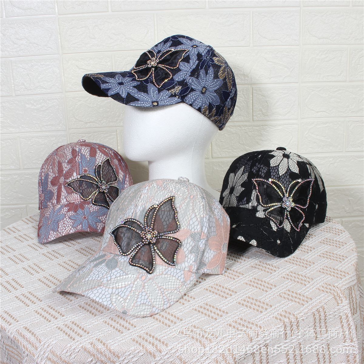 Wholesale New high-end thin style versatile elegant peaked cap casual women's Korean-style rhinestone butterfly Western style baseball hat