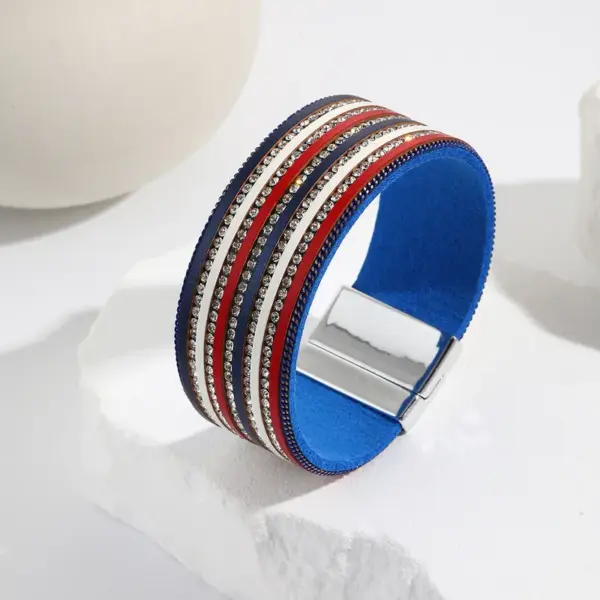 oly-0b589556fdbb4a3746cf54c7e39de105 Wholesale Ethnic Style Classic Style Circle American Flag Pu Leather Plating Inlay Rhinestones Women's Bangle