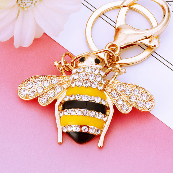 oly-0b6514bec5f4475cb2fc0f25358930c4 Wholesale Diamond-Encrusted Little Bee Insect Car Keychain Metal Cute Women's Bag Pendant Key Chain Ring Creative Gift