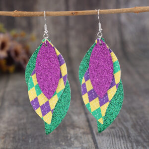 Wholesale wish cross-border new green leaf shengpa festival multi-pu earrings personalized trendy earrings