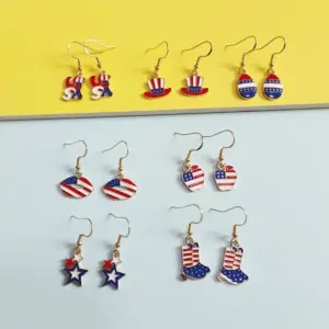 Wholesale Independence Day Heart Apple Star Alloy Geometric Pattern Style Women's Earrings Cake Mouth Dangle Hoops