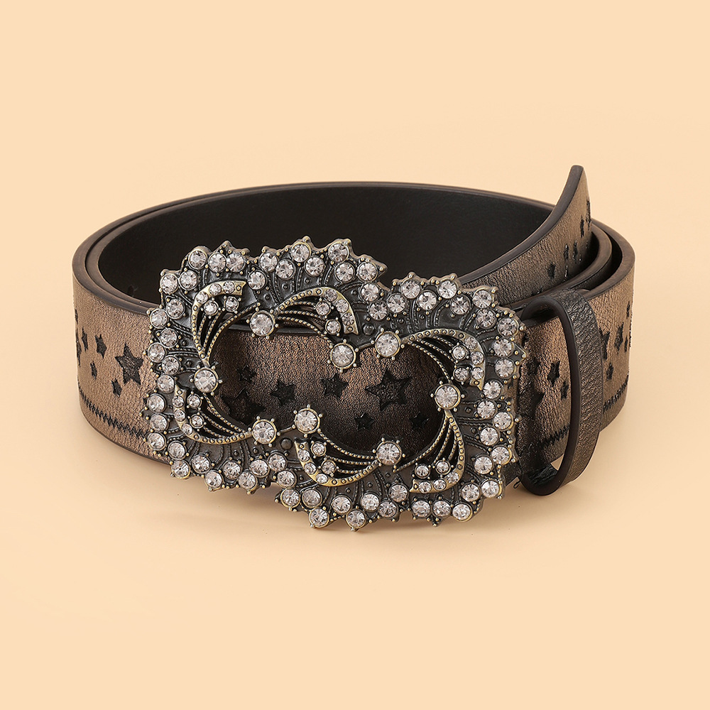 Wholesale Belt female factory direct supply cross-border electric retro rhinestone five-pointed star embossed carving personality fashion National sty