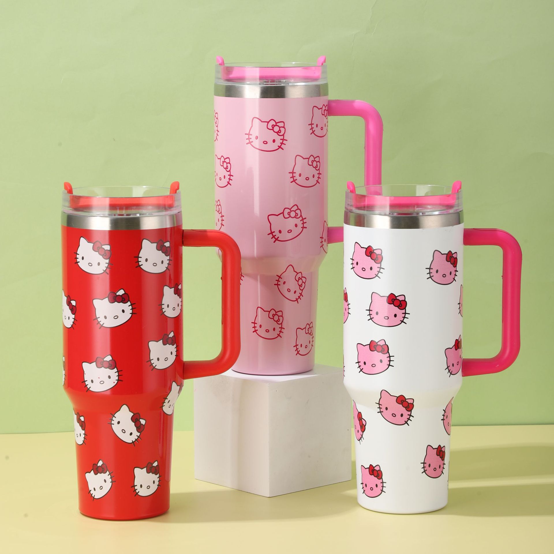 Wholesale 40oz car cup rainbow cat giant mug with handle large capacity car stainless steel ice cup
