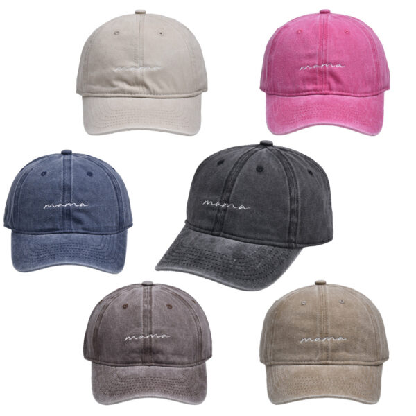 Wholesale washed embroidered letter mama hat women's versatile distressed soft top curved brim baseball cap peaked cap