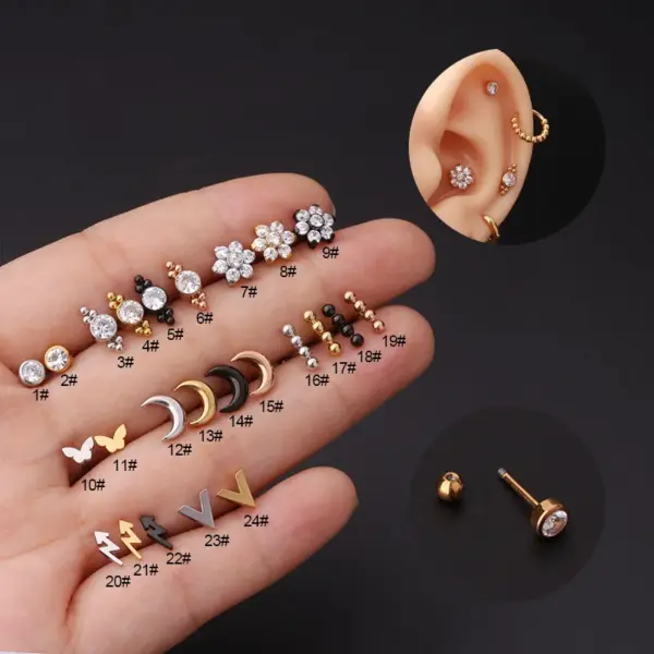oly-0bc6316a7ce61c33112806124838c8cb Wholesale 316L Stainless Steel Ear Cartilage Rings & Studs Geometric Waterproof Non Tarnish Surgical Steel Unisex