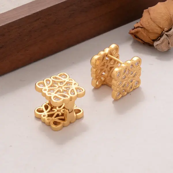 Wholesale Hypoallergenic Letter Stud Earrings For Women In Copper With KC Golden UV Plating And Zircon Inlay