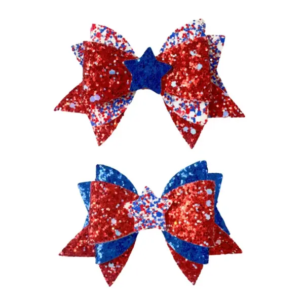 Wholesale 75th National Day Bow Hair Clip Onion Pink Swallowtail Star Hair Clip Festival Party Hair Accessory Shiny Sequins