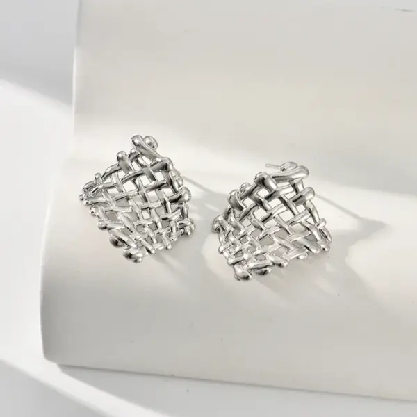 Wholesale Three-dimensional Geometric Stud Earrings For Women, Electroplated Copper With 0.01µm Golden Plated Coating
