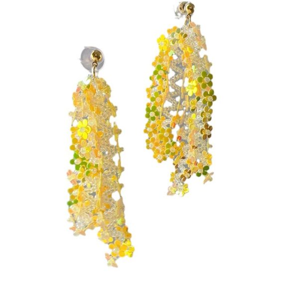 Wholesale South Korea East Gate Laser Sequin Flower Tassel Earrings Vacation Style Eye-catching Bright Eye Strap Long Dress All-match Earrings