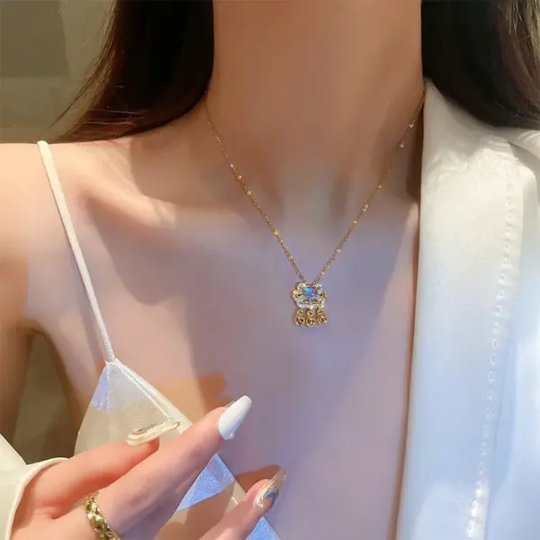 Wholesale Sweet Heart Shape Butterfly Bow Knot Titanium Steel Inlay Artificial Pearls Rhinestones Pendant Necklace 1 Piece