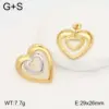 Wholesale Ion Plating (IP) 18K Gold Plated Square Heart Shape Butterfly 304 Stainless Steel Vacation Classic Style Waterproof Non Tarnish Ear Studs