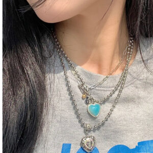 Wholesale Korean blogger with Angel jelly love hollow diamond heart necklace titanium steel fashionable clavicle chain for women