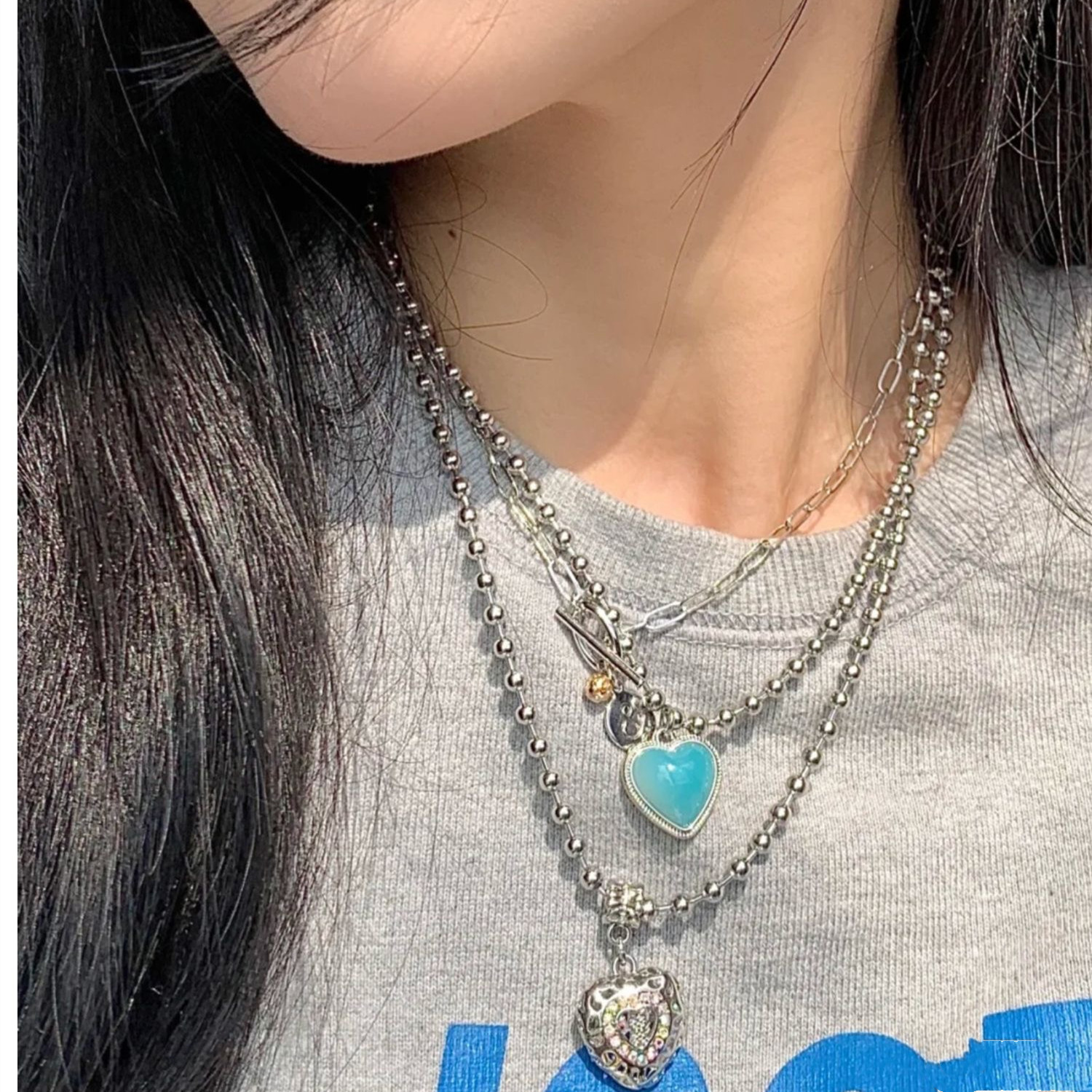 Wholesale Korean ins blogger with Angel jelly love hollow diamond heart necklace titanium steel fashionable clavicle chain for women