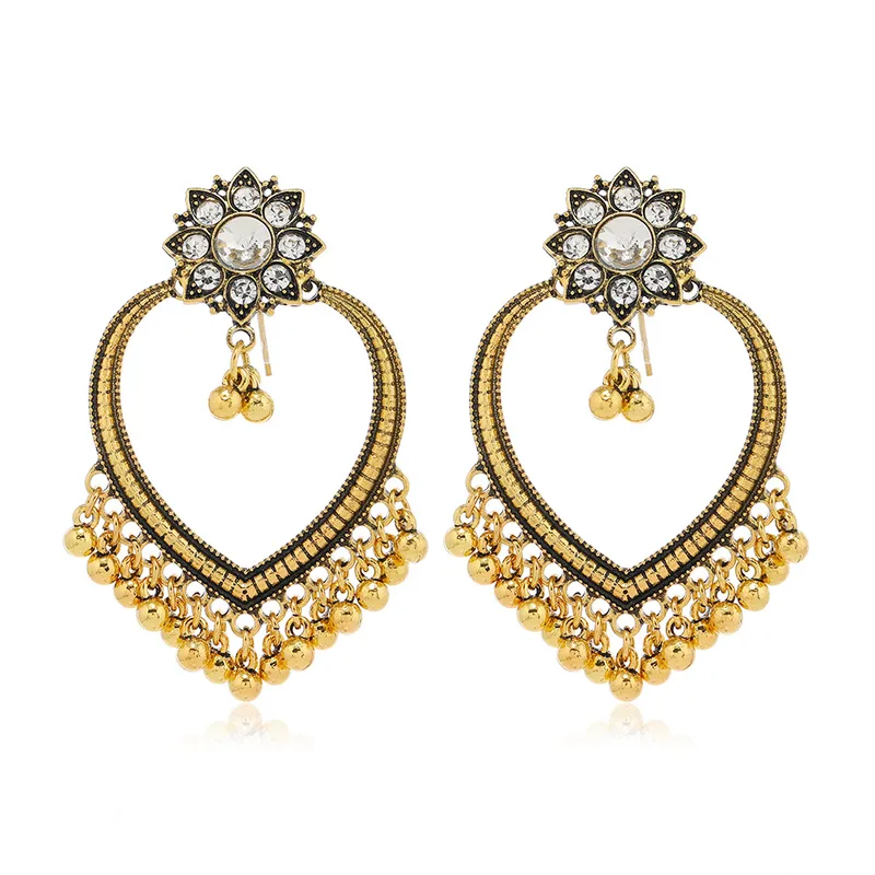Wholesale Bohemian Retro Ethnic Style Women's Oversized Bell Pendant Earrings Geometric Pattern Zinc Alloy Circle And Oval Craft