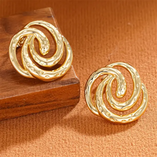 Wholesale Three-dimensional Geometric Stud Earrings For Women In Copper With KC Golden Water Plating And 0.03µm Thickness