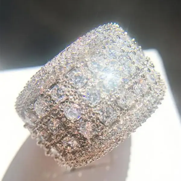Wholesale Geometric Claw Setting Ring For Women In Copper With White K Plated Water Plating And Zircon Inlay