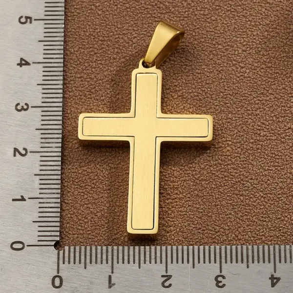 Wholesale DIY Jewelry High-Quality Polished 304 Stainless Steel Rhinestone Vacuum Electroplating (In Furnace) 18K Real Gold Plated Cross Flag Square Pendant