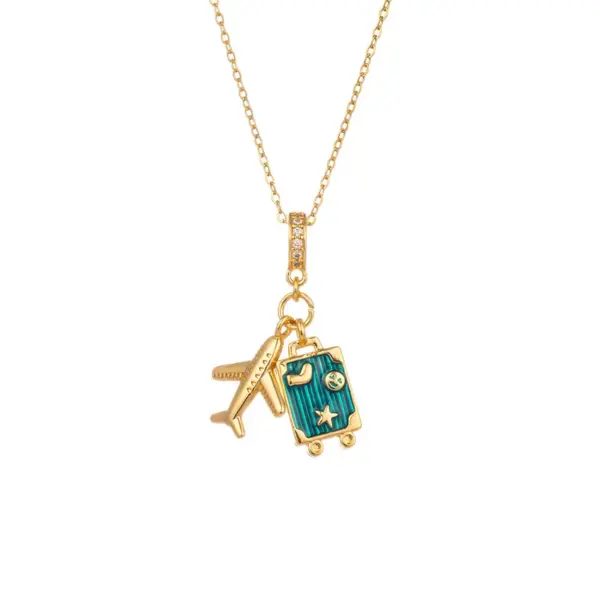 Wholesale Global Travel Rainbow Drop Oil Necklace Women's Fashion Luxury Design Sense Clavicle Chain Geometric Pattern Copper Necklace