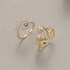 Wholesale Devil's Eye Women's Ring In Copper With Electroplated Gold Plating And Zircon Inlay
